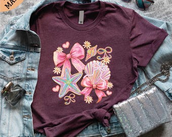 Coquette Seashell Shirt, Summer Shirt, Holiday Shirt, Summer Coquette T-Shirt, Starfish Summer Vibes Shirt, Beach Vibes Shirt, Salty Mom Tee