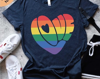Rainbow Hearts Love Pride T-Shirt, LGBTQ Love Is Love Shirt, LGBTQ Support Tee, Rainbow Love Heart, Equality Tee, Pride Month Sweatshirt