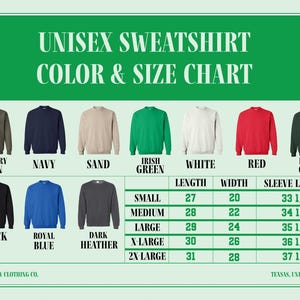 a chart of men's long sleeve shirts in different colors
