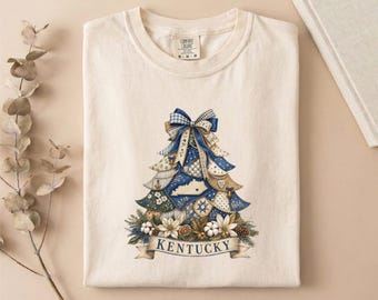 Comfort Colors® Kentucky Christmas T-Shirt, Blue Holiday Sweatshirt, State Pride Shirt, Floral Tree Tee, Kentucky Top, State Gift