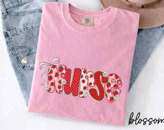 Comfort Colors® Cherry Nurse T-Shirt, Spring Shirt, Gift for Nurse, Nurse Week Appreciation, Summer RN Tee, Stripe Nurse Team TShirt