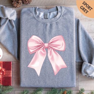 Pink Bow Sweatshirt, Coquette Sweatshirt, Bow Shirt, Pink Ribbon Shirt, Gift for Her, Gifts for Women, Best Friend Gift Shirt, Women Shirt image 3