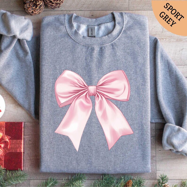 Pink Bow Sweatshirt, Coquette Sweatshirt, Bow Shirt, Pink Ribbon Shirt, Gift for Her, Gifts for Women, Best Friend Gift Shirt, Women Shirt image 3