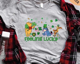 Feeling Lucky Winnie The Pooh St Patricks Day Shirt, Saint Patricks Day Shirt, Shamrock Shirt, Winnie the Pooh Bear Shirt, Irish Sweatshirt