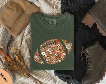 Floral Football Game Day Comfort Colors® T-Shirt, Autumn Fall Shirt, Preppy Football Game Day Gift, Floral Football Girlfriend, Game Day Tee