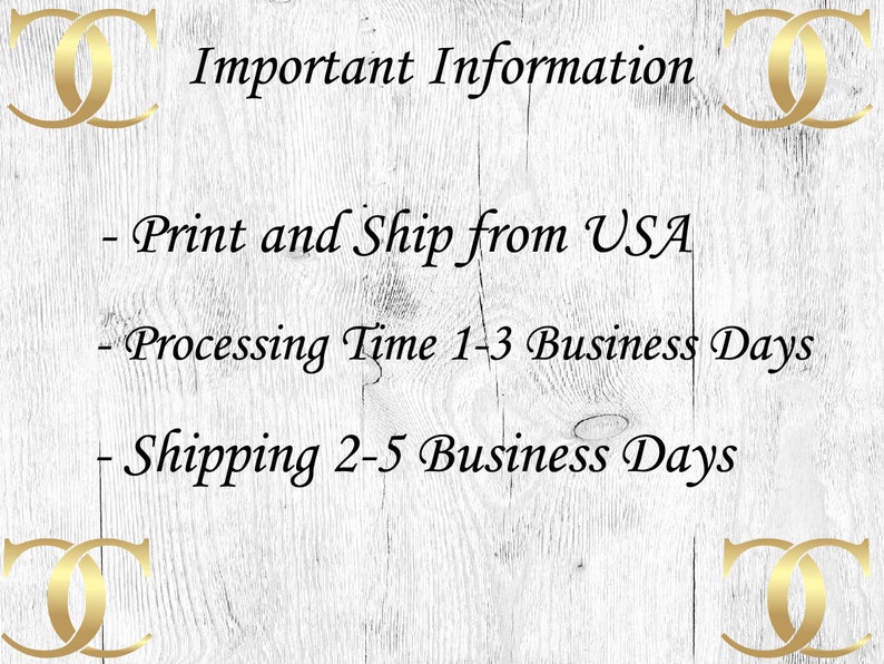 May include: Important Information: Print and Ship from USA. Processing Time 1-3 Business Days. Shipping 2-5 Business Days.