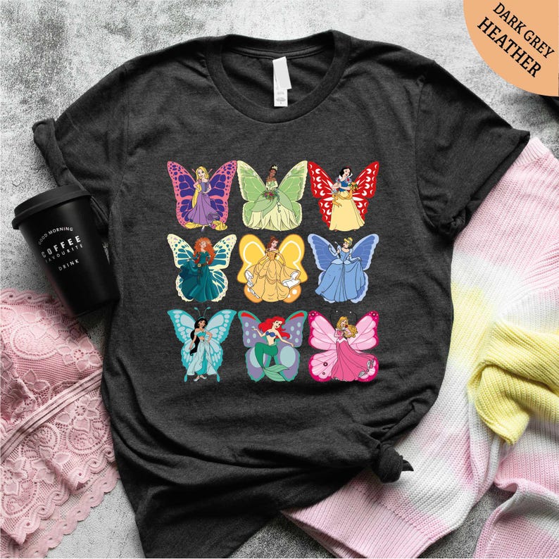 a t - shirt with a group of colorful butterflies on it