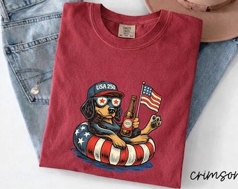 Comfort Colors® Patriotic Dog 4th of July Dog T-Shirt, Dog Mom Shirt, USA Flag Tee, America 250 Tops, Independence Day Tee,  Mom Lover Shirt