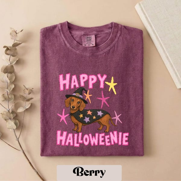 Comfort Colors® Happy Halloween Dachshund T-Shirt, Wiener Dog Shirt, Spooky Puppy Tee, Dog Top, Halloween Sweatshirt, Pet Lover Gifts Tee