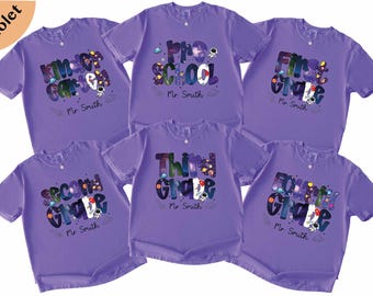 Comfort Colors® Personalized Galaxy Elementary School Team Shirt, Outer Space Theme 1st 2nd 3rd 4th 5th Grade Teacher, First Day of School