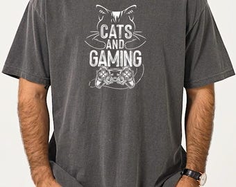 Comfort Colors® Cats and Gaming T-Shirt, Cat Gamer Shirt, Cat Dad Tee, Cat Lover Gift, Boyfriend Gifts Sweater, Boyfriend Shirt, Gamer Gifts