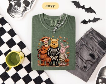 Comfort Colors Winnie the Pooh Halloween T-Shirt, Spooky Season Shirt, Disney Sweater, Pooh Bear and Friends Sweatshirt, Disneyland Trip Tee