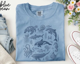 Comfort Colors® Sea Animals T-Shirt, Ocean Shirt, Sealife Tee, Whale Top, Orca Shirt, Turtle Tee, Dolphin Shirt, Summer Vibes T-Shirt