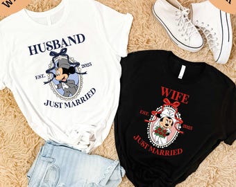 Just Married Shirt, Disney Shirt, Husband Wife 2025 T-Shirt, Mickey Minnie Sweatshirt, Disneyland Bride & Groom Shirt, Honeymoon Couple Tee