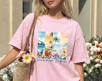 Summer Vibes Comfort Colors® T-Shirt, Seashell Shirt, Summer Vacation Tee, Beachy Top, Vacation Outfits, Sunshine Shirt, Coastal TShirt