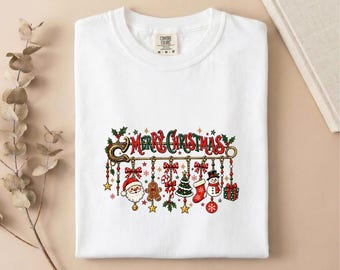 Comfort Colors® Merry Christmas Ornament T-Shirt, Holiday Sweatshirt, Festive Shirt, Xmas Tee, Christmas Top, Ornament Lover Gift