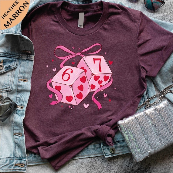 Six Seven Valentine Coquette T-Shirt, Preppy Dice 6 7 Sweatshirt, Coquette Valentine Shirt, Playing Dice Shirt, Love Top, Gen Z Sweatshirt