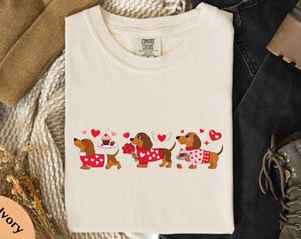 Dachshund Valentine Comfort Colors T-Shirt, Dog Lover Sweatshirt, Dachshund Mom Shirt, Dachshund Lover Shirt, Valentine Lovely Dog Sweater