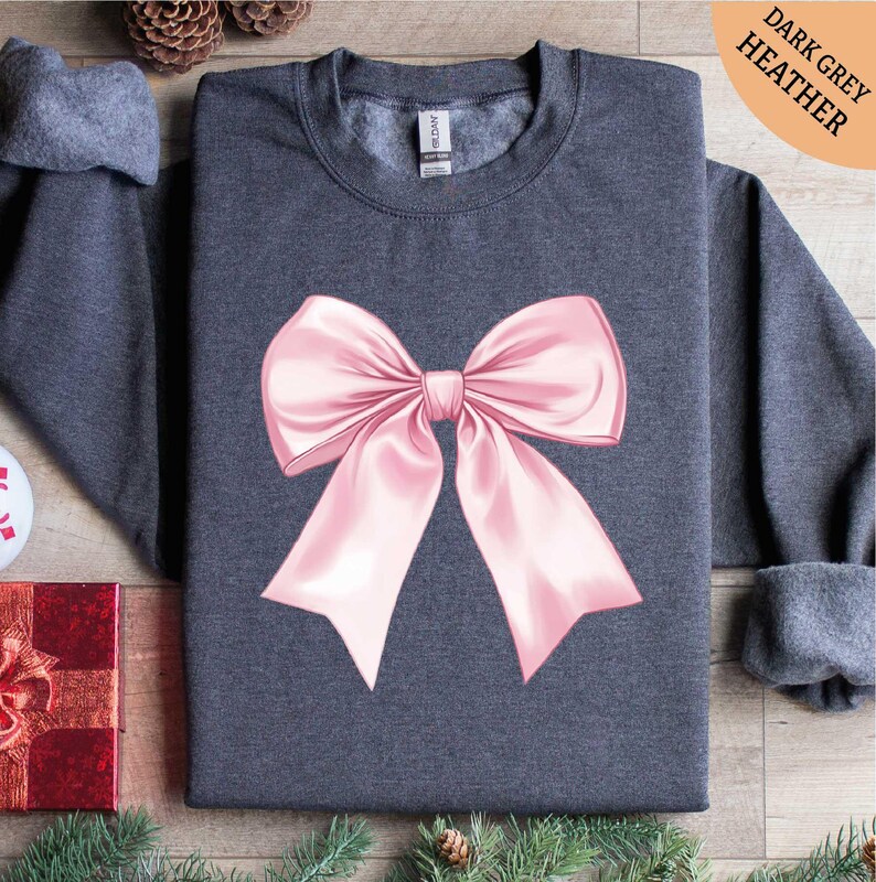 Pink Bow Sweatshirt, Coquette Sweatshirt, Bow Shirt, Pink Ribbon Shirt, Gift for Her, Gifts for Women, Best Friend Gift Shirt, Women Shirt image 5