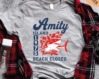 Jaws Amity Island 1975 Unisex Tshirt, Amity Island Shirt, Movie Inspired Gift, Shirt for Film Buffs, Vintage Movie Tee, Beach Vacation Tees