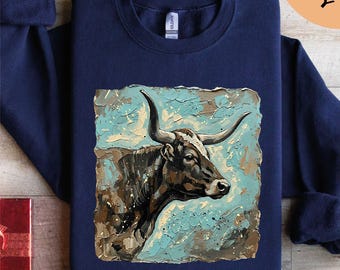 Highland Cow Paint Sweatshirt, Highland Cow Artwork Painting T-Shirt, Colorful Cow Sweater, Cow Lovers Shirt, Highland Cow Tee, Gift for Her