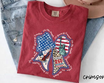 Patriotic Bow America T-Shirt, 250 Years Freedom 1776 2026 Coquette Shirt, USA Independence Day Shirt, 1776 2026 Tee, American Flag Patriots