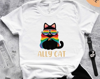 Ally Cat T-Shirt, LGBTQ Pride Shirt, LGBT Gifts, Rainbow Shirt, Love Is Love Tee, Cat Lover Shirt, Pride Month Tee, Cat Pride Shirt
