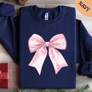 Pink Bow Sweatshirt, Coquette Sweatshirt, Bow Shirt, Pink Ribbon Shirt, Gift for Her, Gifts for Women, Best Friend Gift Shirt, Women Shirt image 1