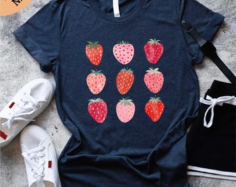 Strawberry T-Shirt, Summer Strawberry Tee, Strawberry Shirt, Farmers Market Tee, Strawberry Lover, Strawberry Festival Gift, Botanical Shirt