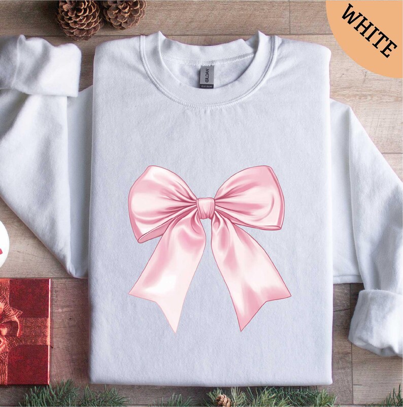 Pink Bow Sweatshirt, Coquette Sweatshirt, Bow Shirt, Pink Ribbon Shirt, Gift for Her, Gifts for Women, Best Friend Gift Shirt, Women Shirt image 2