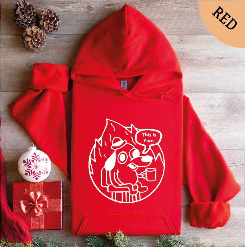 a red hoodie with a picture of a dog on it