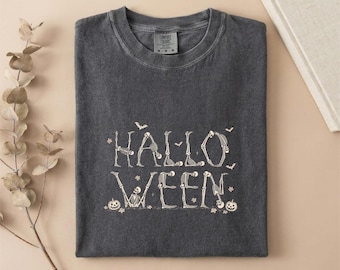 Comfort Colors® Hallo Ween T-Shirt, Halloween Typography Shirt, Spooky Tee, Fall Top, Halloween Lover Gift, Spooky Season Sweater