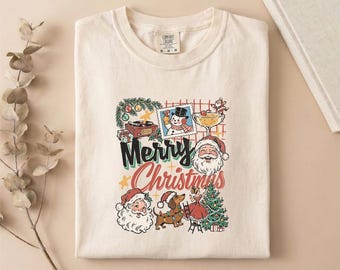 Comfort Colors® Merry Christmas T-Shirt, Vintage Holiday Sweatshirt, Santa Shirt, Retro Tee, Festive Top, Christmas Lover Gift