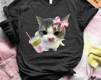 Matcha Girlie T-Shirt, Coquette Matcha Aesthetic Sweatshirt, Green Tea Shirt, Cat Lover Sweatshirt, Soft Y2K Style, Matcha Lover Gift Shirt