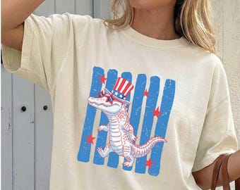 USA Alligator Comfort Colors® T-Shirt, 4th of July Shirt, Alligator American Flag, Patriotic Tee, USA Independence Day Shirt, Crocodile Top