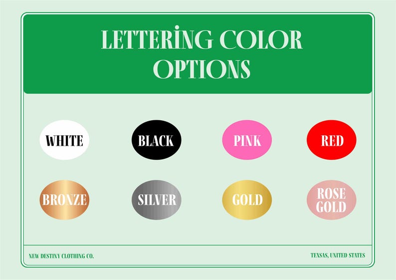 a set of different color options for different colors