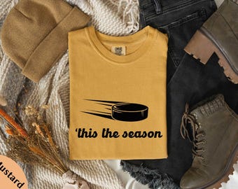 Tis The Season Hockey Comfort Colors® T-Shirt, Hockey Player Shirt, Hockey Puck Tee, Game Day T-Shirt, Sports Mom, Ice Hockey Player Gift