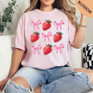 Coquette Strawberry Shirt, Coquette Shirt, Comfort Colors Shirt, Gift for Her, Coquette Tee, Pink Bow Shirt, Ribbon Shirt, Strawberry Shirt