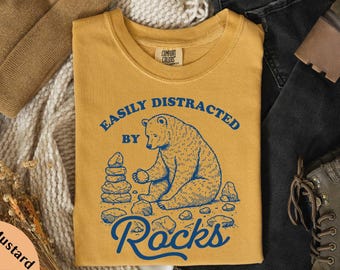 Camiseta "Easy Distracted By Rocks Comfort Colors®", camiseta de geología, regalos para amantes de las rocas, sudadera para coleccionistas de rocas, camiseta de geólogo, regalo para ella