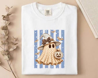 Comfort Colors® Halloween Ghost T-Shirt, Leopard Witch Hat Sweatshirt, Spooky Shirt, Pumpkin Tee, Witchy Top, Ghost Lover Gift