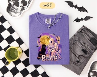 Black Cat Boop Ghost Comfort Colors® T-Shirt, Boop Cat Halloween Shirt, Spooky Season Tee, Cat Lover Gift, Cat Mom Sweater, Trick or Treat