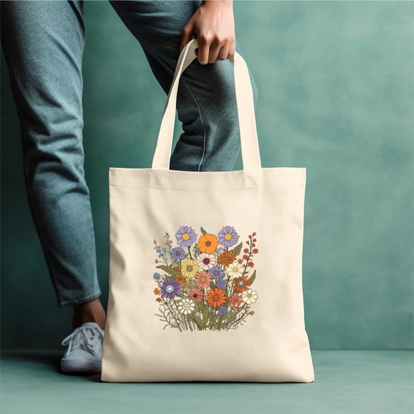 Jardin Azure Tote Bag, Flowers Canvas Tote Bag, flower tote bag, tote bag aesthetic, cute tote bag, shopping bag, reusable tote bag, ecobag