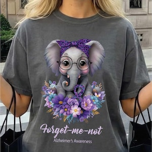 Forget-Me-Not Elephant Comfort Colors® T-Shirt, Alzheimer’s Awareness Shirt, Purple Ribbon Memory Support Gifts Tee, Dementia Fight Shirt
