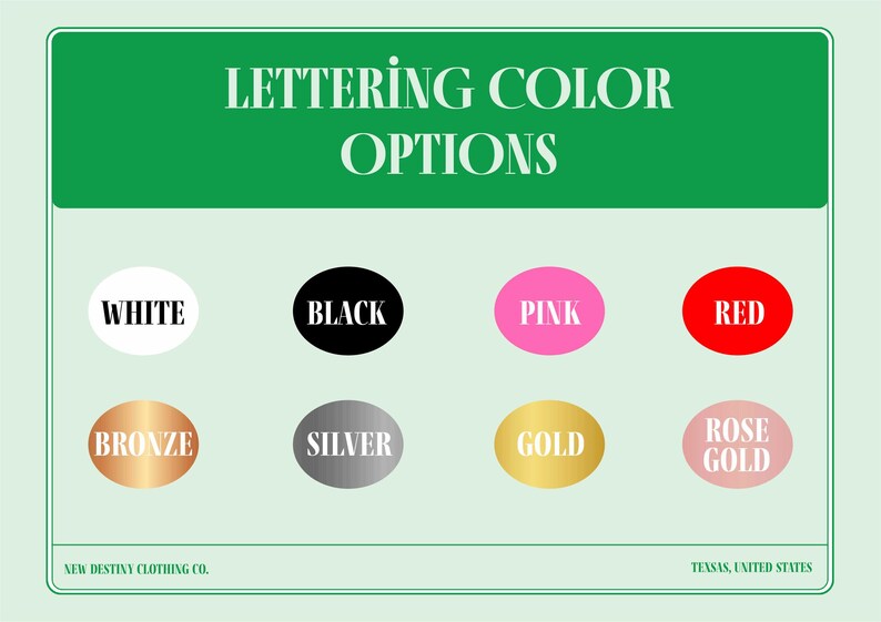 a set of different color options for different colors