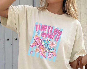 Comfort Colors® Turtley Over It T-Shirt, Waves And Wonder Summer Shirt, Turtle Ocean Life Tee, Beach Lover Shirt, Summer Vacation Tops