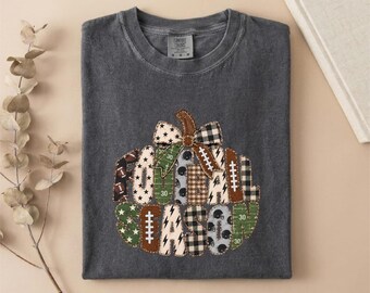 Comfort Colors® Football Season T-Shirt, Patchwork Football Sweatshirt, Game Day Shirt, Sports Tee, Team Top, Football Lover Gift