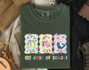 100 Days of School Goose Teacher Comfort Colors® T-Shirt, 100th Day Activities Top, 100 Days Shirt, Gift for Her, Classroom Teacher Shirt