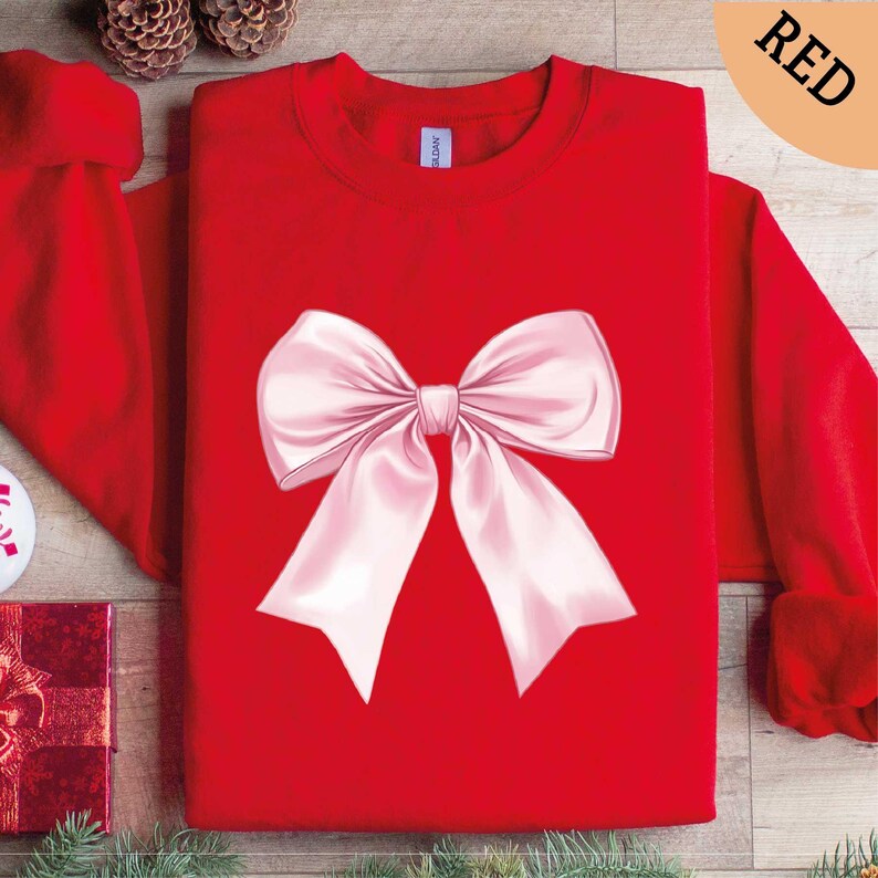 Pink Bow Sweatshirt, Coquette Sweatshirt, Bow Shirt, Pink Ribbon Shirt, Gift for Her, Gifts for Women, Best Friend Gift Shirt, Women Shirt image 4