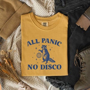All Panic No Disco T-Shirt, Mental Health Shirt, Meme Panic Disco Ball Shirt, Raccoon Shirt, Funny Gift, Gift for Her, No Disco T-Shirt