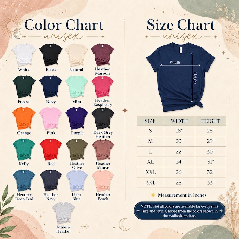 a women's t - shirt size chart with different colors